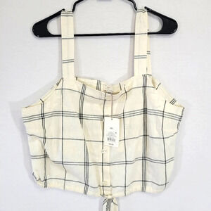 NEW A New Day Plaid Linen Blend Tie Front Crop Top‎ XL